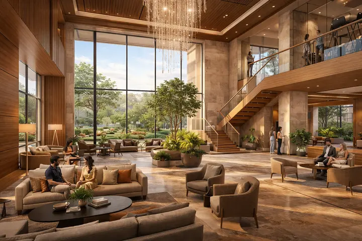 Godrej Aveline clubhouse lounge interior — the 2,936 sqmt grand clubhouse