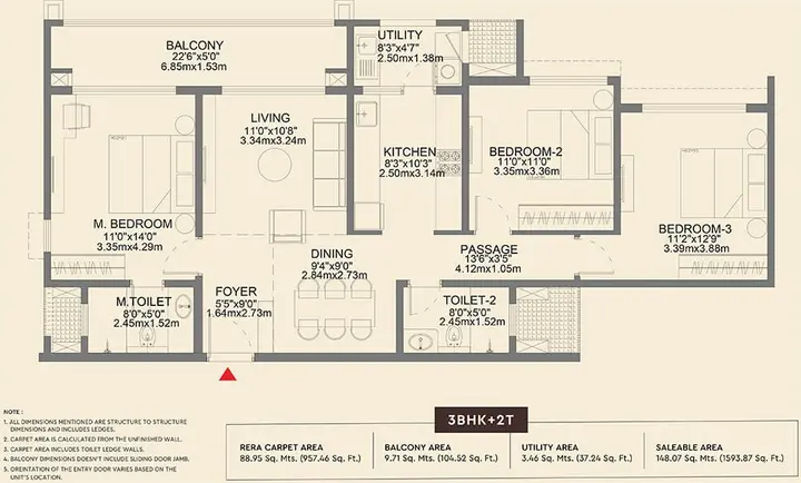 Godrej Aveline 3 BHK 1,593 sqft floor plan layout
