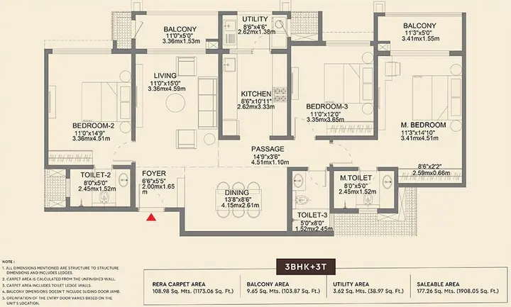 Godrej Aveline 3 BHK 1,908 sqft floor plan layout