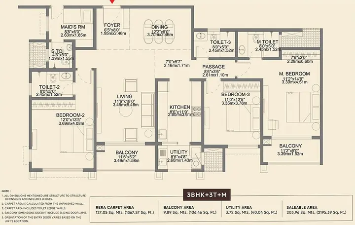 Godrej Aveline 3 BHK + Maid 2,195 sqft floor plan layout