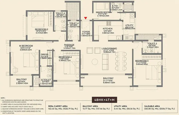 Godrej Aveline 4 BHK + Maid 2,506 sqft flagship floor plan layout